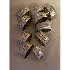 Set of 10 Brass Mother of Pearl Napkin Rings Vintage 1970s ¾″×1½″ Iridescent